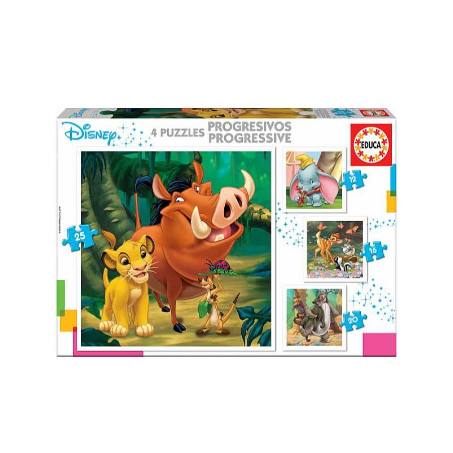 EDUCA Puzzle Progresivo 12+16+20+25 Piezas Disney Animals | Juguetes