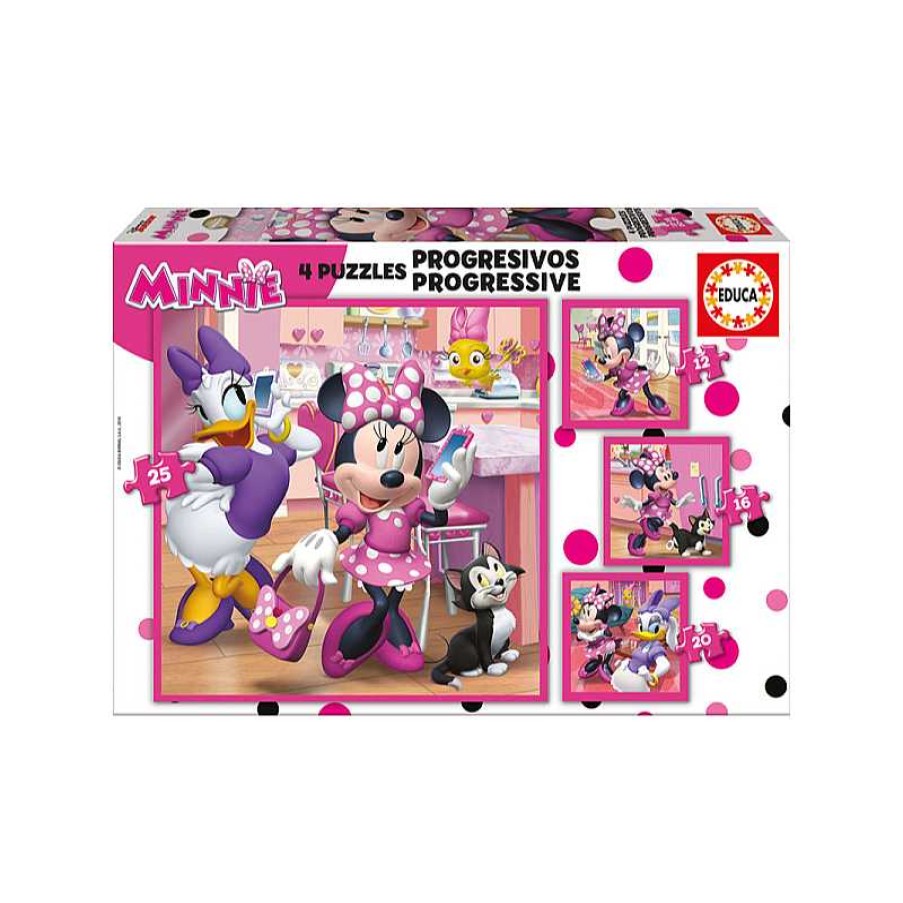 EDUCA Puzzle Progresivo 12+16+20+25 Piezas Minnie Happy Helpers | Juguetes