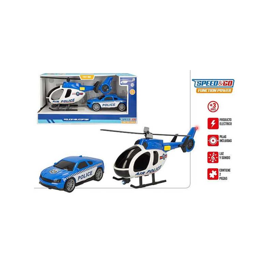 COLOR BABY Set Helicoptero Y Vehiculo Policia Con Luz Y Sonido Speed And Go | Juguetes