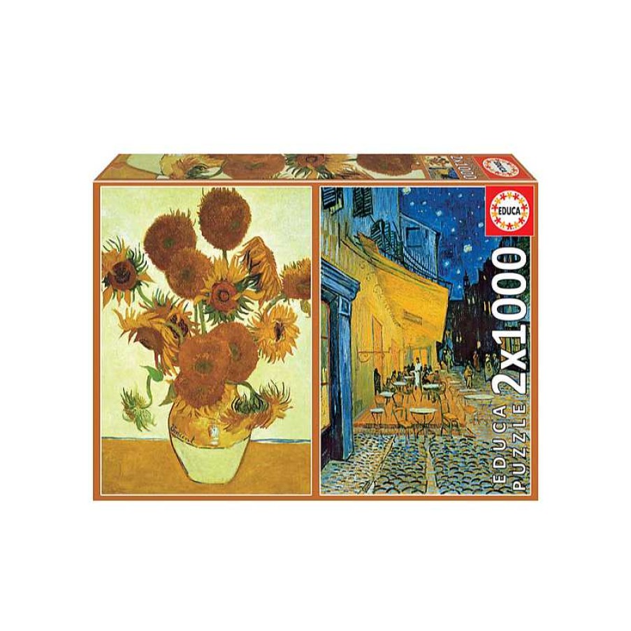 EDUCA Puzzle 2X1000 Piezas Los Girasoles + Terraza De Cafe Por La Noche | Juguetes