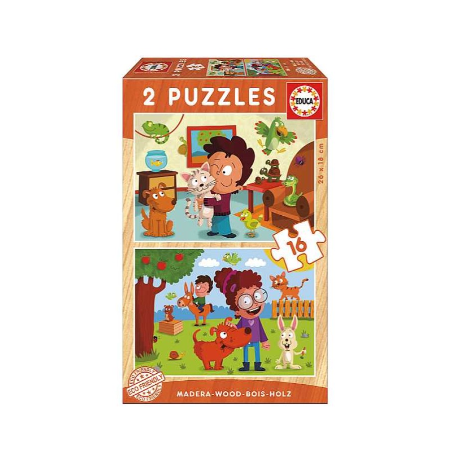 EDUCA Puzzle Madera 2X16 Piezas Mascotas | Juguetes