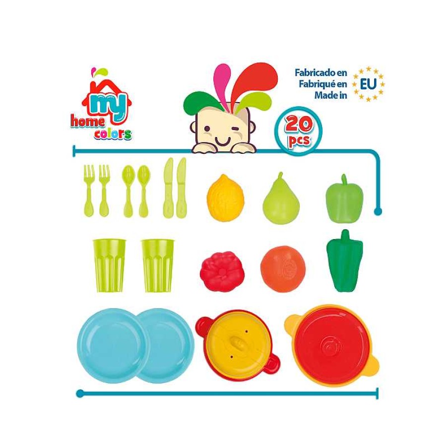 COLOR BABY My Home Set Accesorios Cocina Con Comida 20 Piezas | Juguetes