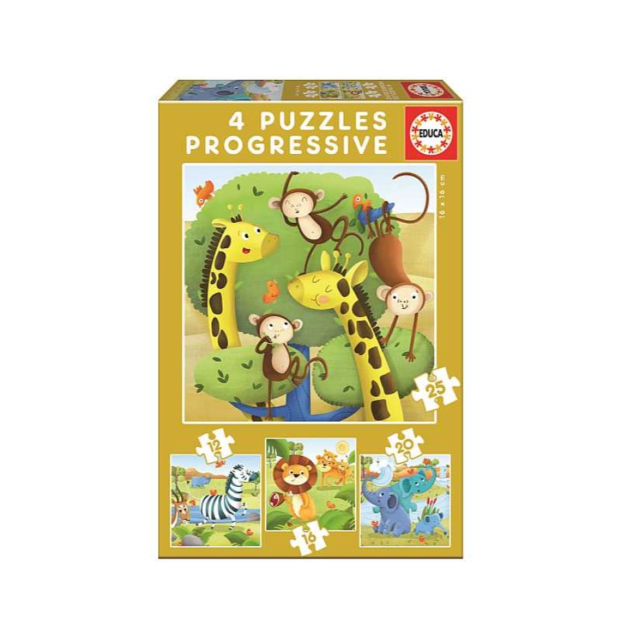 EDUCA Puzzle Progresivo Animales Salvajes 12+16+20+25 Piezas | Juguetes