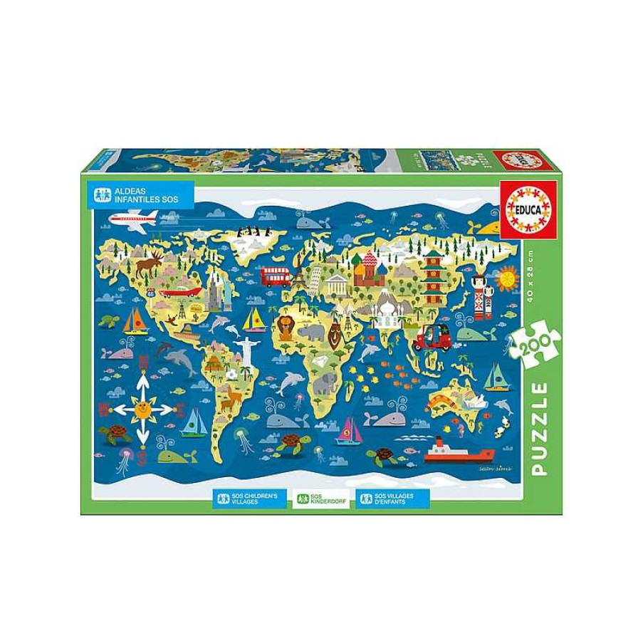 EDUCA Puzzle 200 Piezas Mapamundi Sean Sims | Juguetes