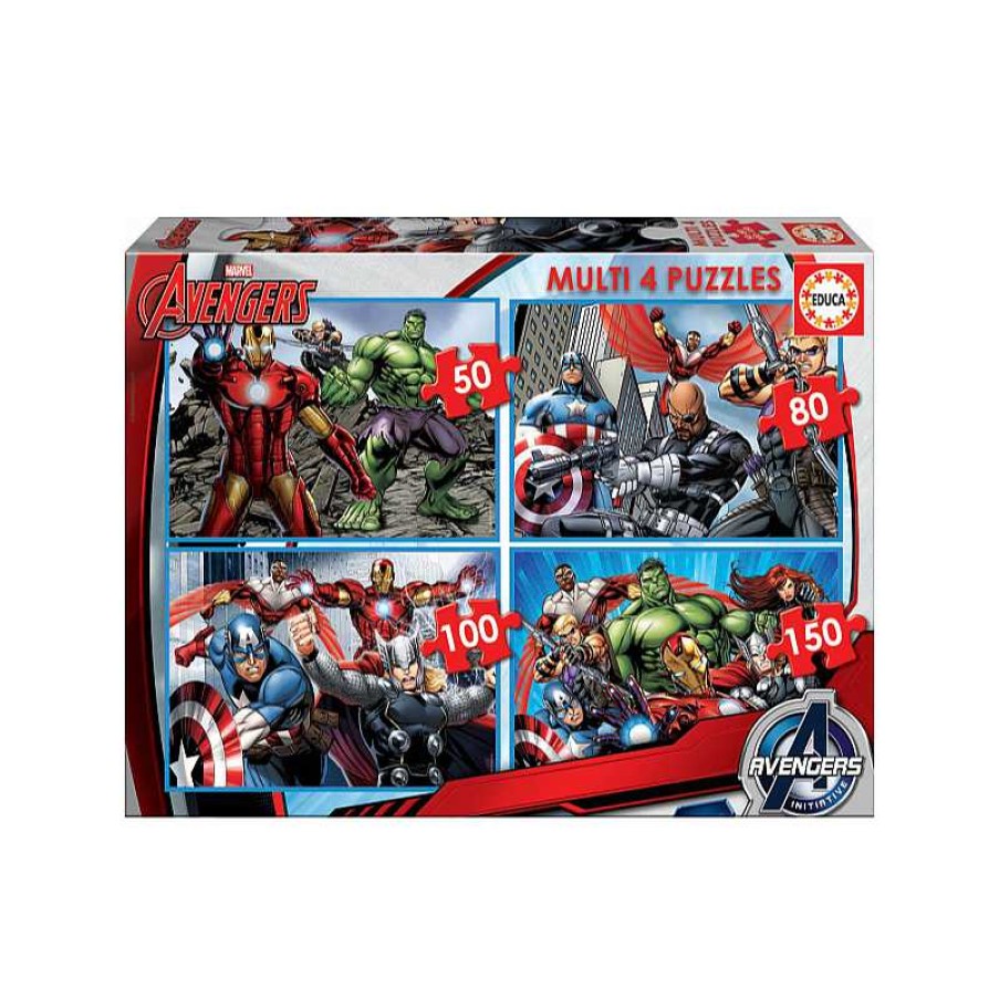 EDUCA Multi 4 Puzzle 50+80+100+150 Piezas Avengers Progresivo | Juguetes