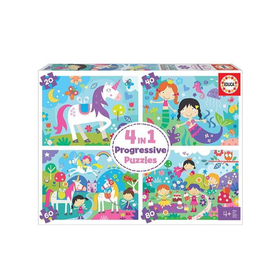 EDUCA Puzzle 20+40+60+80 Piezas Mundo De Fantasia 4 En 1 | Juguetes