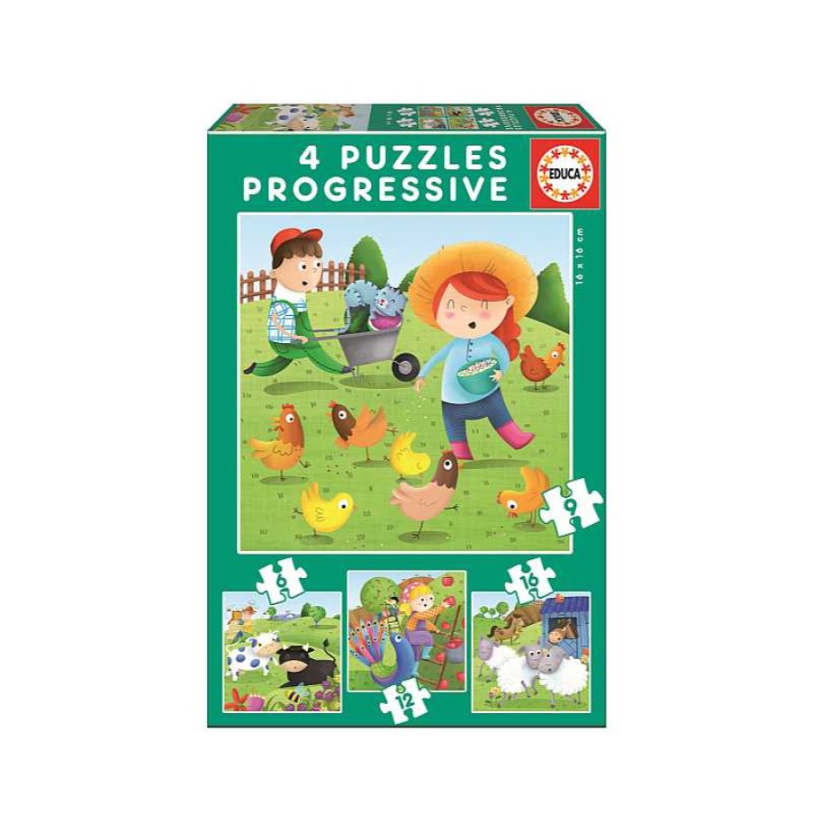 EDUCA Puzzle Progresivo Animales De La Granja 6-9-12-16 Piezas | Juguetes