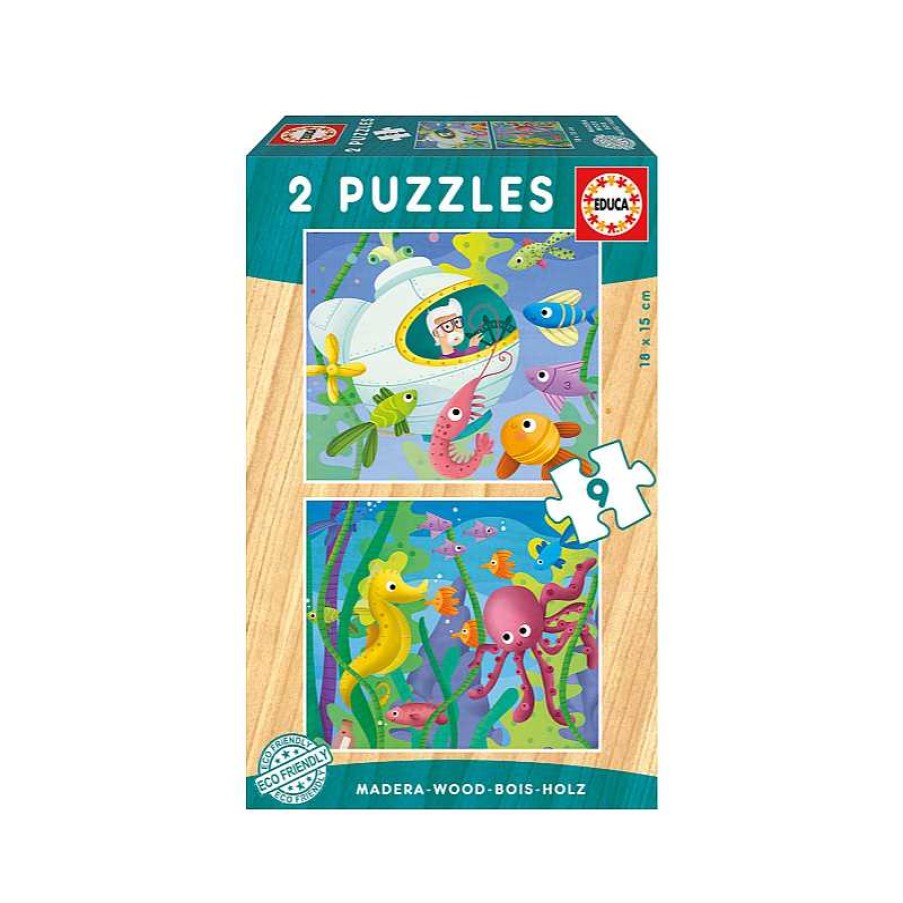 EDUCA Puzzle Madera 2X9 Piezas Animales Acuaticos | Juguetes