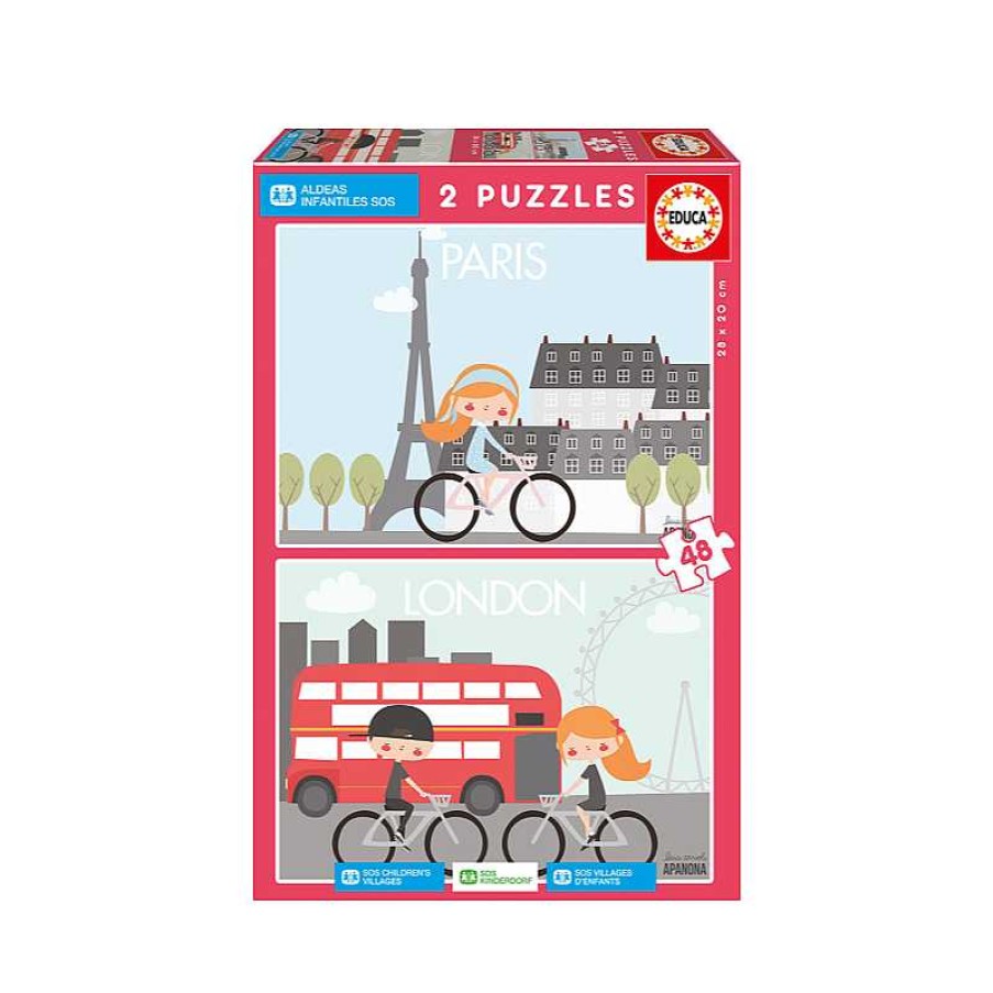 EDUCA Puzzle 2X48 Piezas Paris Y Londres Apanona | Juguetes