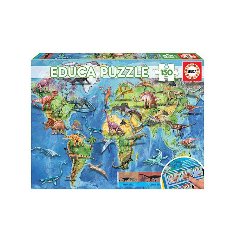 EDUCA Puzzle 150 Piezas Mapamundi Dinosaurios Con Lamina | Juguetes